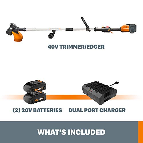 WORX WG184 40V Power Share 13" Cordless String Trimmer & Wheeled Edger (2x20V Batteries)
