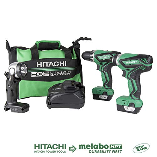 Hitachi KC10DFL2 12-Volt Peak Cordless Lithium Ion Driver Drill and Impact Driver Combo Kit (Lifetime Tool Warranty)