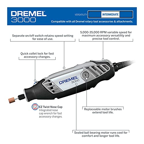 Dremel 3000-2/28 Variable Speed Rotary Tool Kit- 1 Attachments & 28 Accessories- Grinder, Sander, Polisher, Router, and Engraver- Perfect for Routing, Metal Cutting, Wood Carving, and Polishing