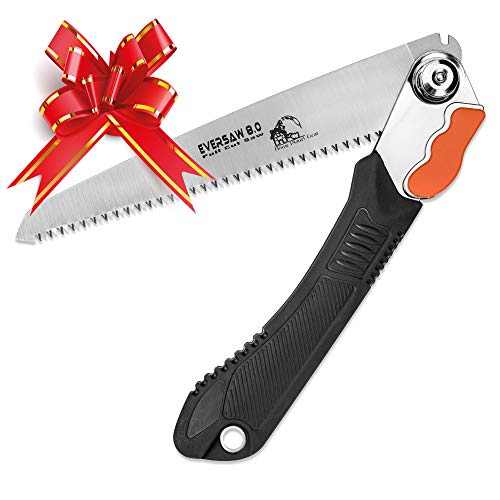 Folding Hand Saw Wood Saw Multi -Purpose 8" Triple Cut Carbon Steel Blade - Premium Folding Saw w/Gear Lock for Security - Ergonomic No-Slip Handle - Rugged Strength & Durability for Camping, Hiking