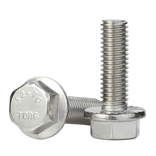 M10-1.5 x 30mm Flanged Hex Head Bolts Flange Hexagon Screws, Stainless Steel 18-8 (304), Plain Finish, DIN 6921, 10 PCS