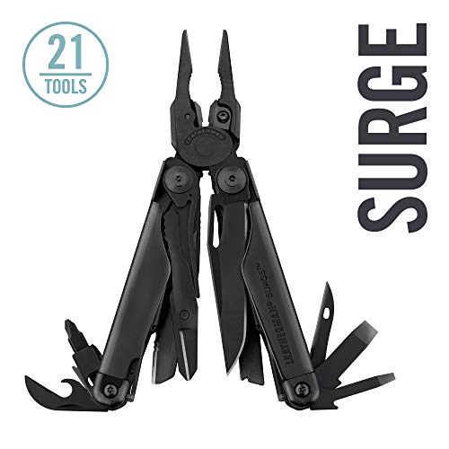 LEATHERMAN, Surge Heavy Duty Multitool with Premium Replaceable Wire Cutters and Spring-Action Scissors, Black with Premium Nylon Sheath