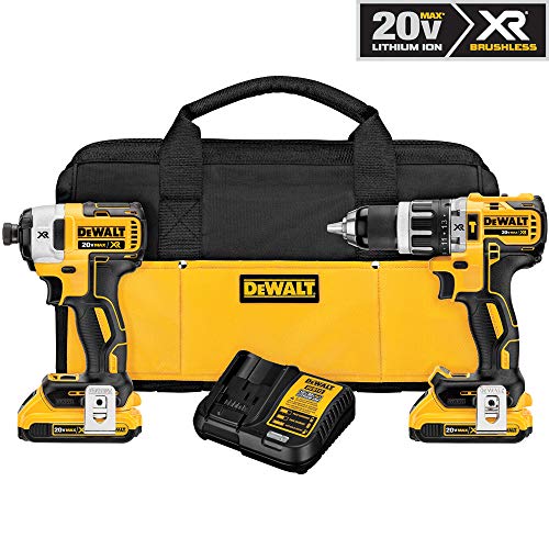 DEWALT 20V MAX XR Brushless Impact Driver and Hammer Drill Combo Kit , Compact 2.0Ah (DCK287D2)