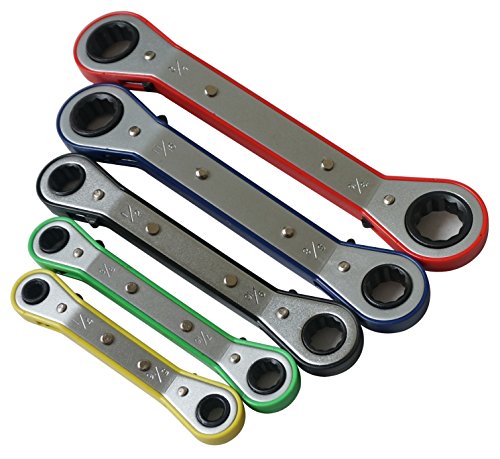 MacWork 5-Piece Offset Ratcheting Wrench Set ,Five Colors Reversible Universal Ratchet Double Ring Spanners ,Professional Superior Quality Heat Treated Alloy Steel SAE & Metric Combination