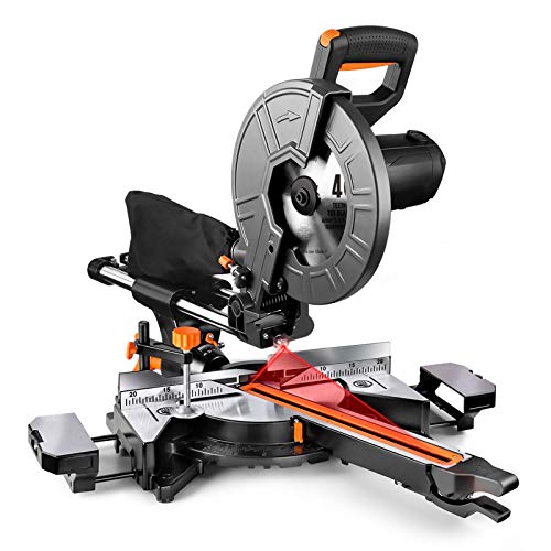 10-Inch TACKLIFE Sliding Compound Miter Saw, 15 Amp, Double Speed (4500 RPM & 3200 RPM), 3 Blades(40T&48T), 0°-45° Bevel Cut, Red Laser, Extension Table, Dust Bag - EMS01A