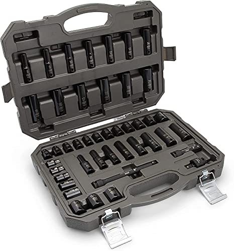 GEARWRENCH 44 Piece 3/8inch Drive 6 Point Impact Socket Set, Standard & Deep, SAE/Metric - 84916N