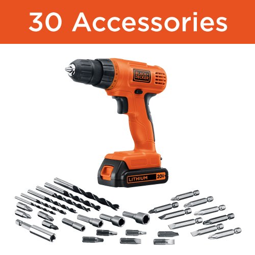 BLACK+DECKER LD120VA 20-Volt Max Lithium Drill/Driver with 30 Accessories - Orange