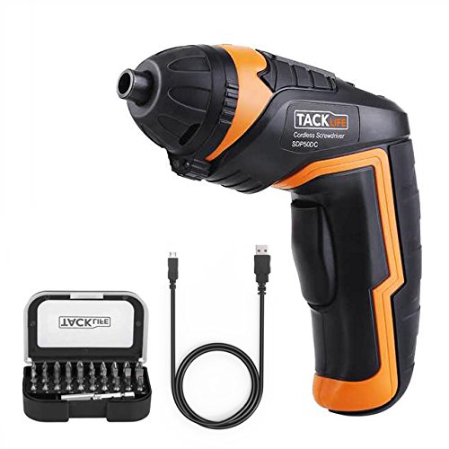 Tacklife SDP50DC Cordless Rechargeable Screwdriver 3.6-Volt 2000mAh Li-ion MAX Torque 4N.m - LED, 31pcs Driver Bits, USB Charging, USB Charging Cable